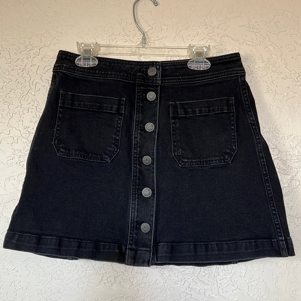 Madewell Black Denim Front Button Skirt